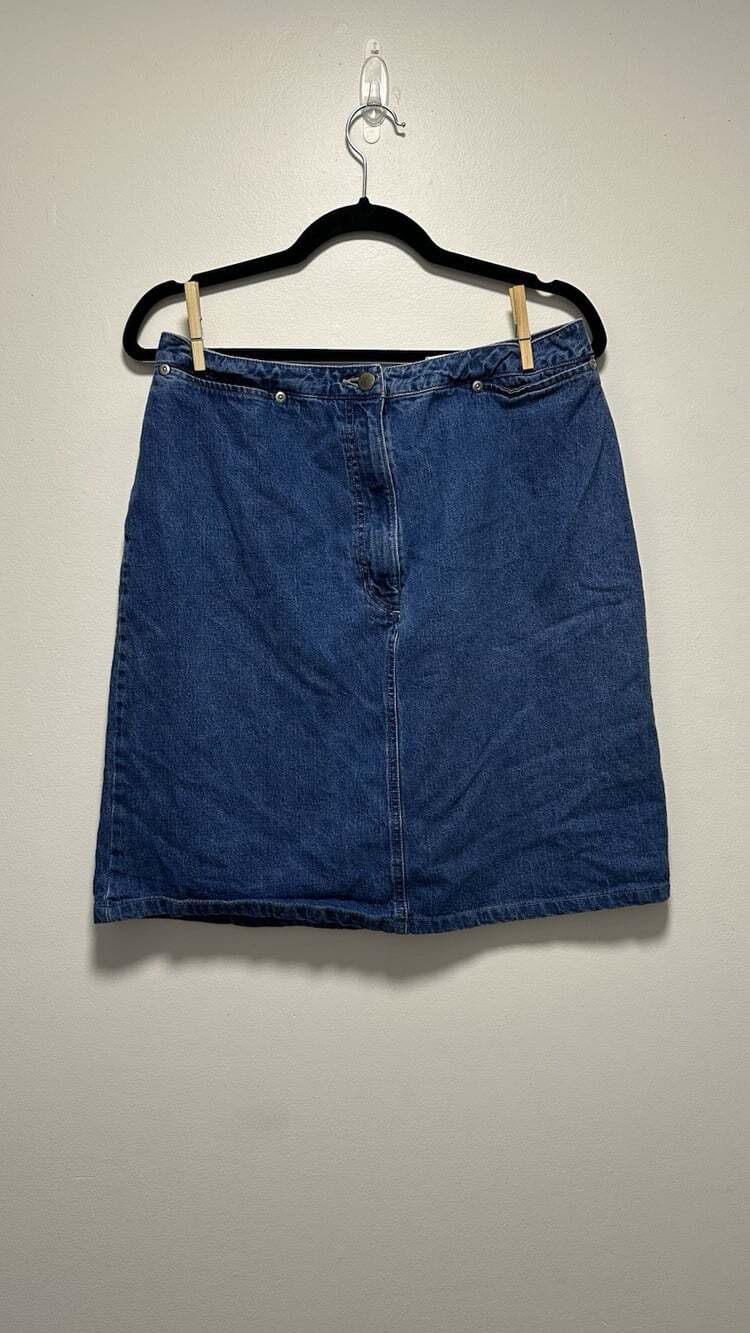 Eddie Bauer Denim Skirt Womens 12 Medium Wash Cotton Straight Casual Y2K Mini